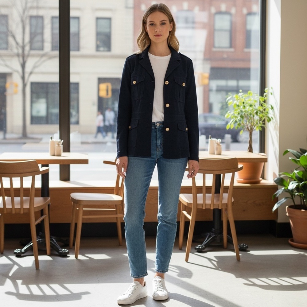 Chaps Dark Blue Jacket with Gold Buttons